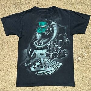 Y2K Looney Tunes Taz Poker Gangster T-shirt vintage Graphic Tee SMALL